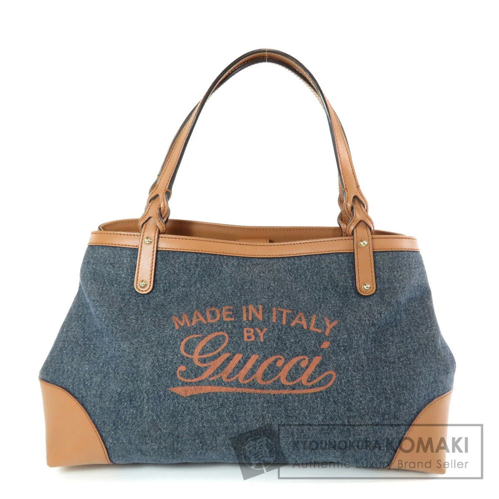 Gucci Craft Denim Tote Bag blue denim canvas brown leather